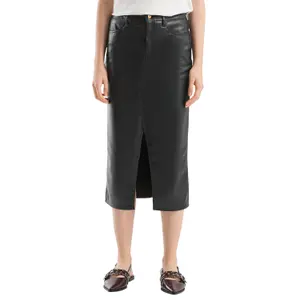 Fluid Satin Midi Leather Skirt with Elasticated Waist for Women QS image-2