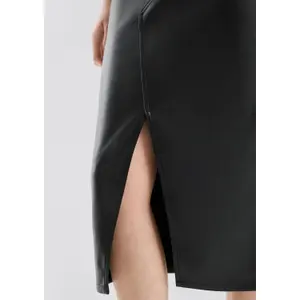 Fluid Satin Midi Leather Skirt with Elasticated Waist for Women QS image-3