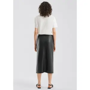 Fluid Satin Midi Leather Skirt with Elasticated Waist for Women QS image-4