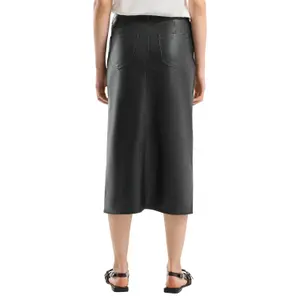 Fluid Satin Midi Leather Skirt with Elasticated Waist for Women QS image-5