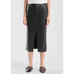 Fluid Satin Midi Leather Skirt with Elasticated Waist for Women QS image-6