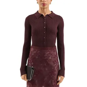 Buttoned Ribbed Cardigan Women QS image-2