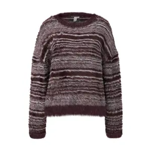 Women’s Striped Fuzzy Knit Oversized Pullover QS image-0