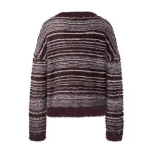Women’s Striped Fuzzy Knit Oversized Pullover QS image-1