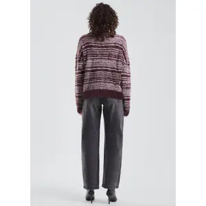 Women’s Striped Fuzzy Knit Oversized Pullover QS image-4