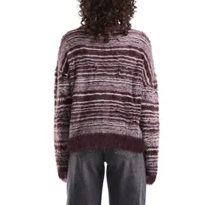 Women’s Striped Fuzzy Knit Oversized Pullover QS image-5