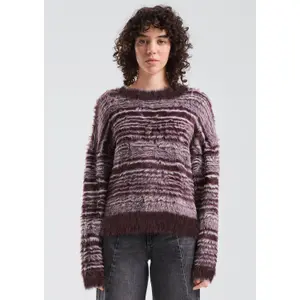 Women’s Striped Fuzzy Knit Oversized Pullover QS image-6