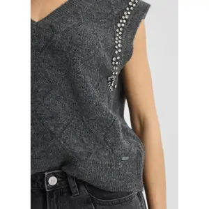 Woman's Knit Top with Rhinestones at the Armholes QS image-3