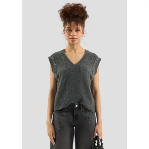 Woman's Knit Top with Rhinestones at the Armholes QS image-6