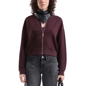 Women's High Collar Zip Sweatshirt with Twisted Pattern QS image-2