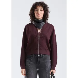 Women's High Collar Zip Sweatshirt with Twisted Pattern QS image-6