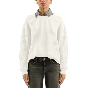 Structured Knit Cotton Blend Pullover for Women QS image-2