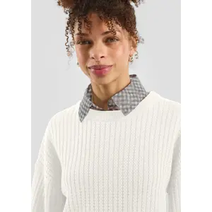 Structured Knit Cotton Blend Pullover for Women QS image-3