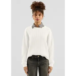 Structured Knit Cotton Blend Pullover for Women QS image-6