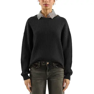Structured Knit Cotton Blend Pullover for Women QS image-2