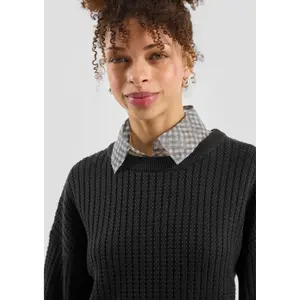 Structured Knit Cotton Blend Pullover for Women QS image-3