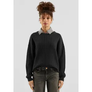 Structured Knit Cotton Blend Pullover for Women QS image-6