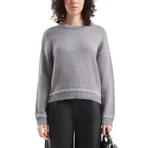 Women's Round Neck Sweater with Embroidered Details QS Regular Fit image-2