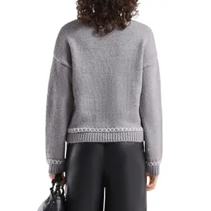 Women's Round Neck Sweater with Embroidered Details QS Regular Fit image-5