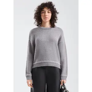 Women's Round Neck Sweater with Embroidered Details QS Regular Fit image-6