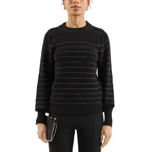 Women's Cotton Blend Pullover with Lurex Stripes QS image-2