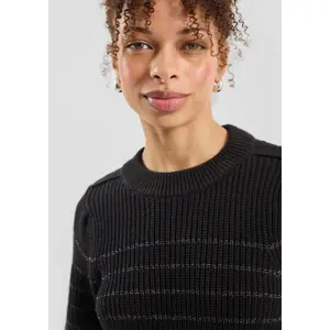 Women's Cotton Blend Pullover with Lurex Stripes QS image-3