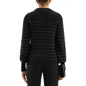 Women's Cotton Blend Pullover with Lurex Stripes QS image-5