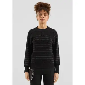 Women's Cotton Blend Pullover with Lurex Stripes QS image-6