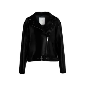 Women's Faux Leather Biker Jacket with Belt QS image-0