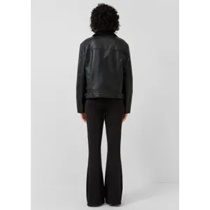 Women's Faux Leather Biker Jacket with Belt QS image-4
