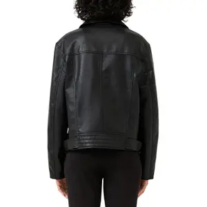 Women's Faux Leather Biker Jacket with Belt QS image-5