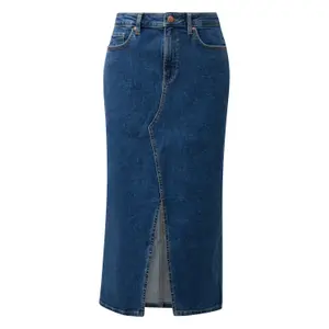 High-Waisted Midi Denim Skirt Women's Distressed QS image-0
