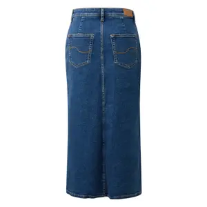 High-Waisted Midi Denim Skirt Women's Distressed QS image-1