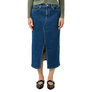 High-Waisted Midi Denim Skirt Women's Distressed QS image-2