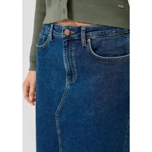 High-Waisted Midi Denim Skirt Women's Distressed QS image-3