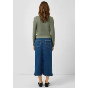 High-Waisted Midi Denim Skirt Women's Distressed QS image-4