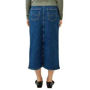 High-Waisted Midi Denim Skirt Women's Distressed QS image-5