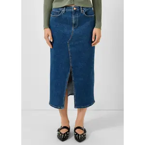 High-Waisted Midi Denim Skirt Women's Distressed QS image-6