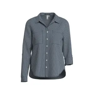 Striped Roll-Up Sleeve Blouse Women QS image-0
