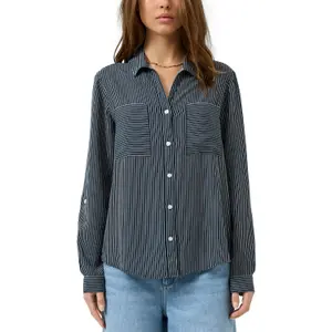 Striped Roll-Up Sleeve Blouse Women QS image-2