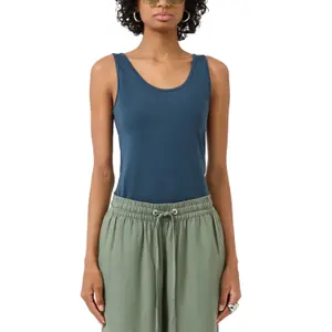Camiseta sin mangas de cuello redondo de jersey de algodón mujer QS image-2