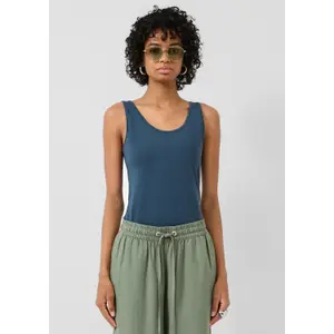 Camiseta sin mangas de cuello redondo de jersey de algodón mujer QS image-6