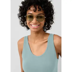 Camiseta sin mangas de cuello redondo de jersey de algodón mujer QS image-3