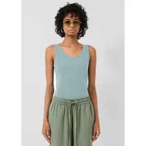 Camiseta sin mangas de cuello redondo de jersey de algodón mujer QS image-6