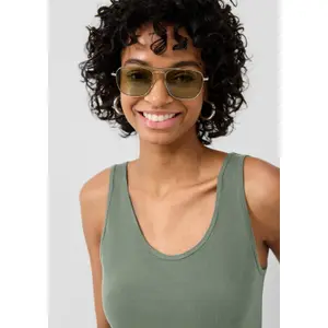 Camiseta sin mangas de cuello redondo de jersey de algodón mujer QS image-3