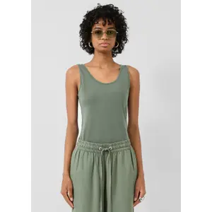 Camiseta sin mangas de cuello redondo de jersey de algodón mujer QS image-6