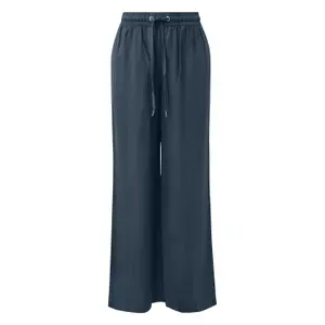 Elasticated Waist Wide Leg Linen Blend Trousers Women's QS image-0