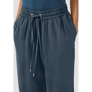 Elasticated Waist Wide Leg Linen Blend Trousers Women's QS image-3