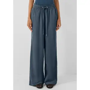 Elasticated Waist Wide Leg Linen Blend Trousers Women's QS image-6