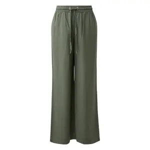 Elastic Waist Mixed Linen Wide Leg Trousers for Women QS image-0